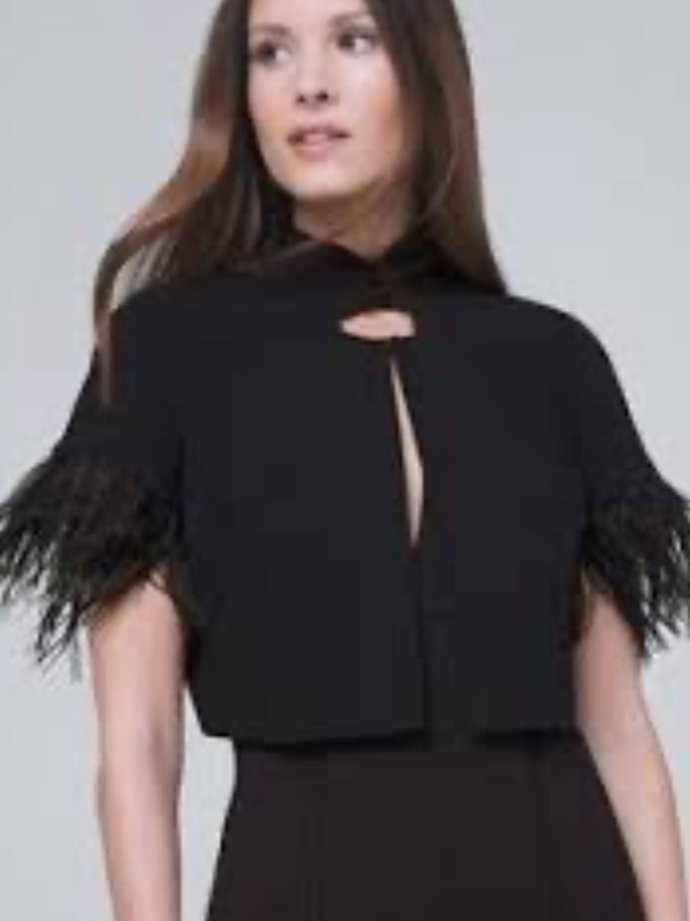 White House Black Market Women’s Small Black Cropped Blazer Feather Fringe Lined